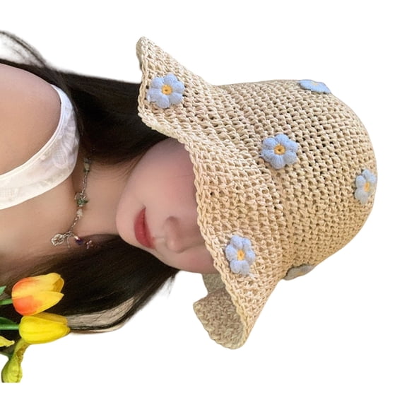 lanema Summer Beach Hat For Women Foldable Wide Brimmed Straw Sun Hat With Floral Accent Lightweight Travel Outdoor