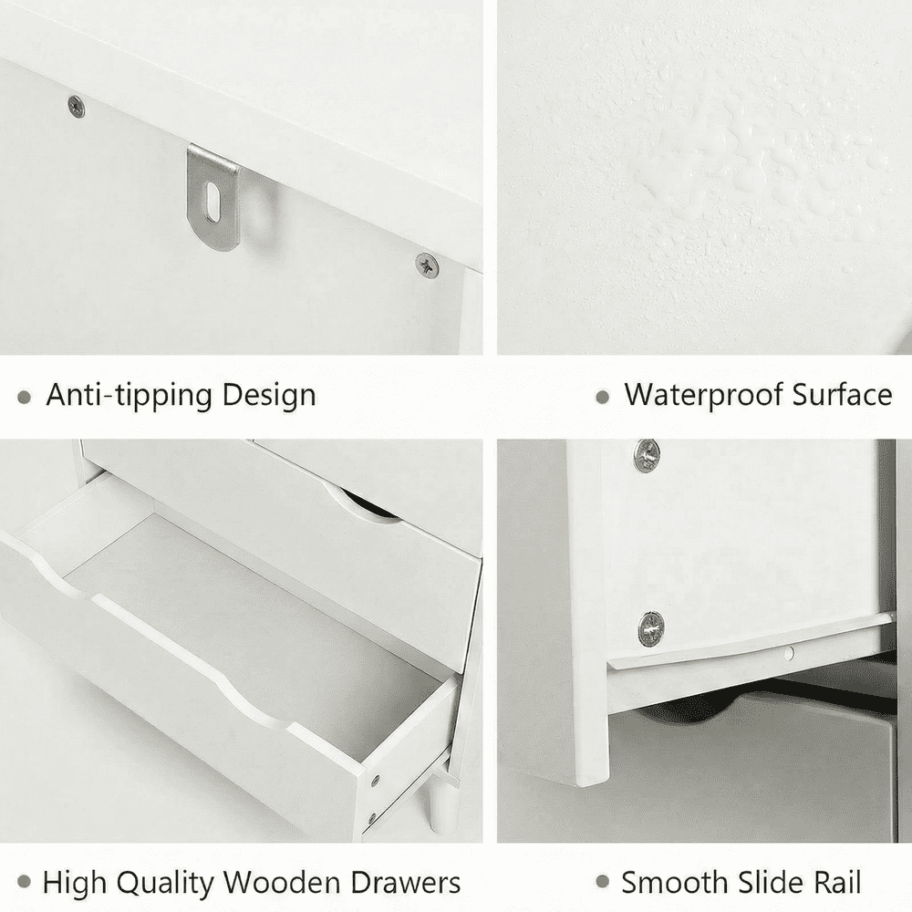 Slevoo 4 Drawers Dresser for Bedroom, 24.4''H White Drawer Dresser Nightstand with Solid Wood Legs