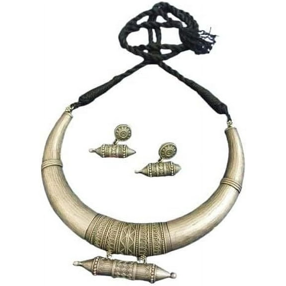 oxidized hasli necklace set with matching earrings for women