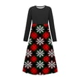 thumbnail image 1 of Vestido de manga larga con cuello redondo para niña, estampado navideño, manga larga, cuello redondo, bolsillos, falda larga informal para adultos, vestido de poliéster para niña., 1 of 5