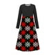 thumbnail image 1 of Vestido de manga larga con cuello redondo para niña, estampado navideño, manga larga, cuello redondo, bolsillos, falda larga informal para adultos, vestido de poliéster para niña., 1 of 5