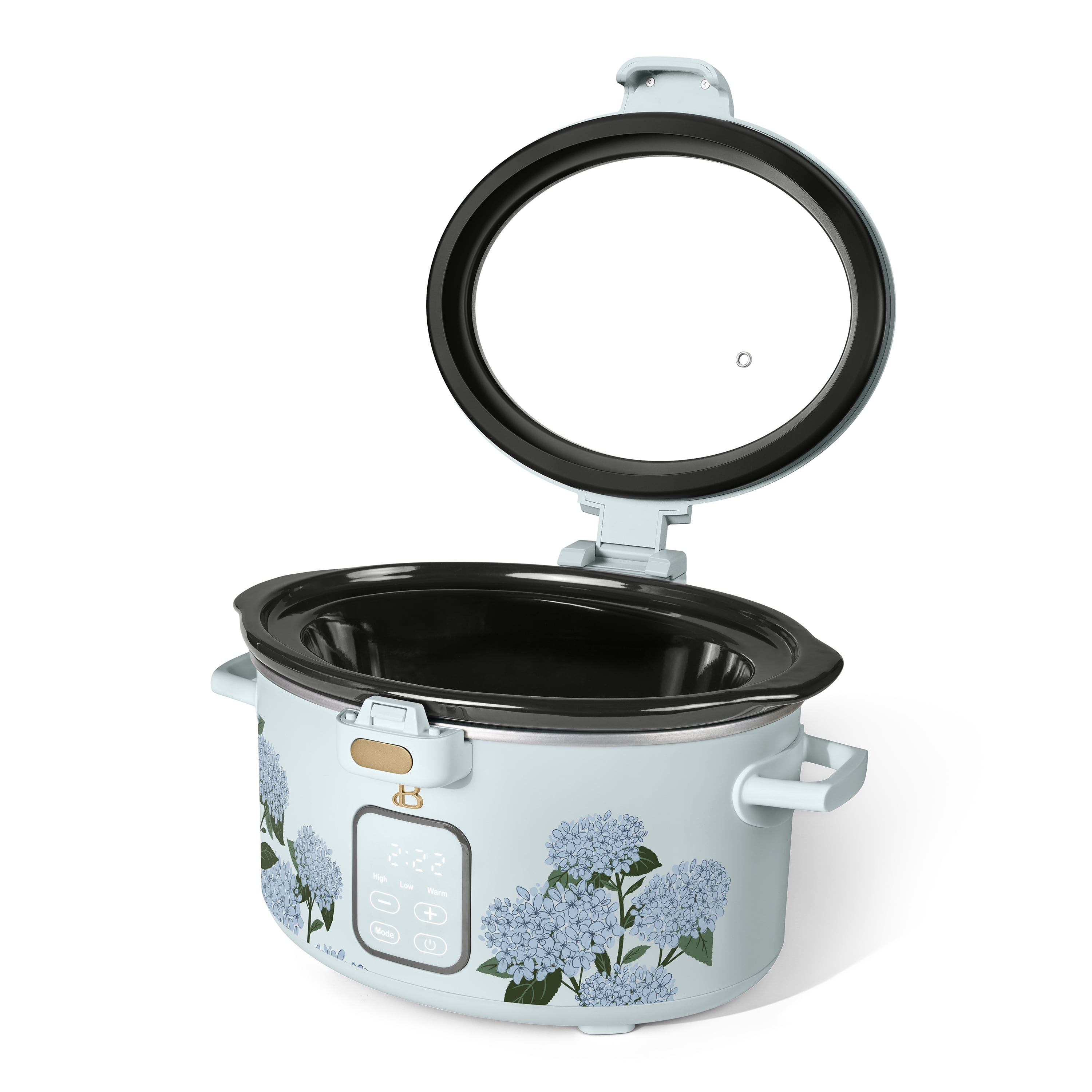 Beautiful 4 Qt Digital Slow Cooker with Hinged Locking Lid, Hydrangea Floral by Drew Barrymore