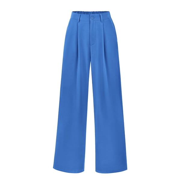 Pantalones PRETTYGARDEN Palazzo Mujer Tiro Alto Bolsillos Azul XXL