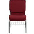 thumbnail image 3 of HERCULES Series 18.5''W Church Chair in Burgundy Fabric with Book Rack - Silver Vein Frame, 3 of 9
