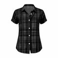 thumbnail image 5 of MLCDZ Plaid Shirts for Women Short Sleeve Button Down Collared Casual Loose Fit Summer Lightweight Breathable Beach Vacation Blouses, 5 of 6
