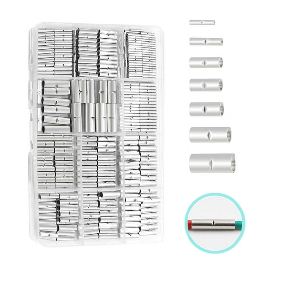 284PCS Non-Insulated Butt Connectors Kit, Non-Insulated Wire Connectors of Tinned Red Copper,Electrical Crimp Terminals