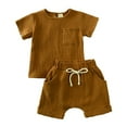 thumbnail image 3 of HCYSFG Boys Solid Color Outfit Sets 2 Piece Crewneck Short Sleeve Pocket T Shirt And Shorts Clothing Sets Side Pockets Matching Sets, 3 of 3