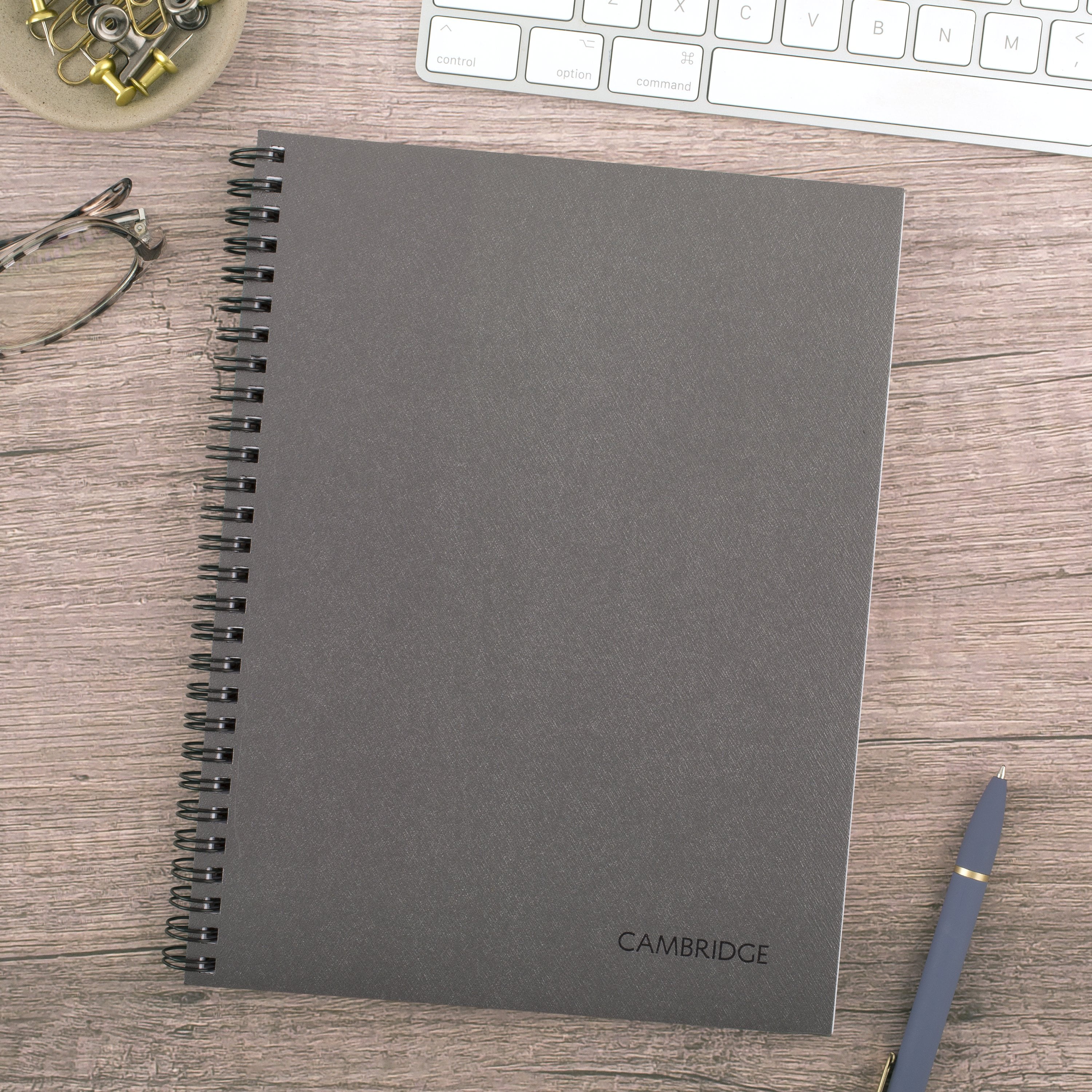 Cambridge Limited Metallic Business Notebook, 6.5" x 8.25", Gunmetal, Flexible Cover, Wirebound, 80 Sheets