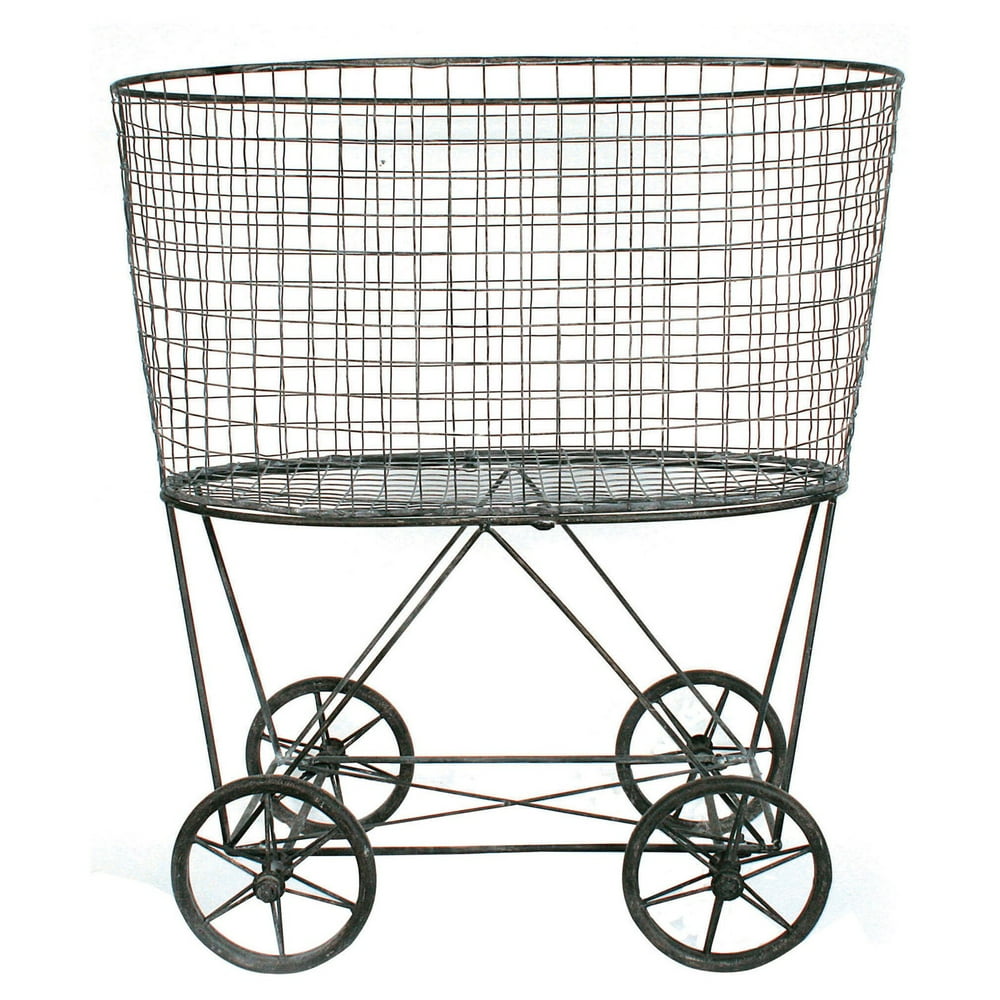 creative coop vintage metal laundry basket with wheels