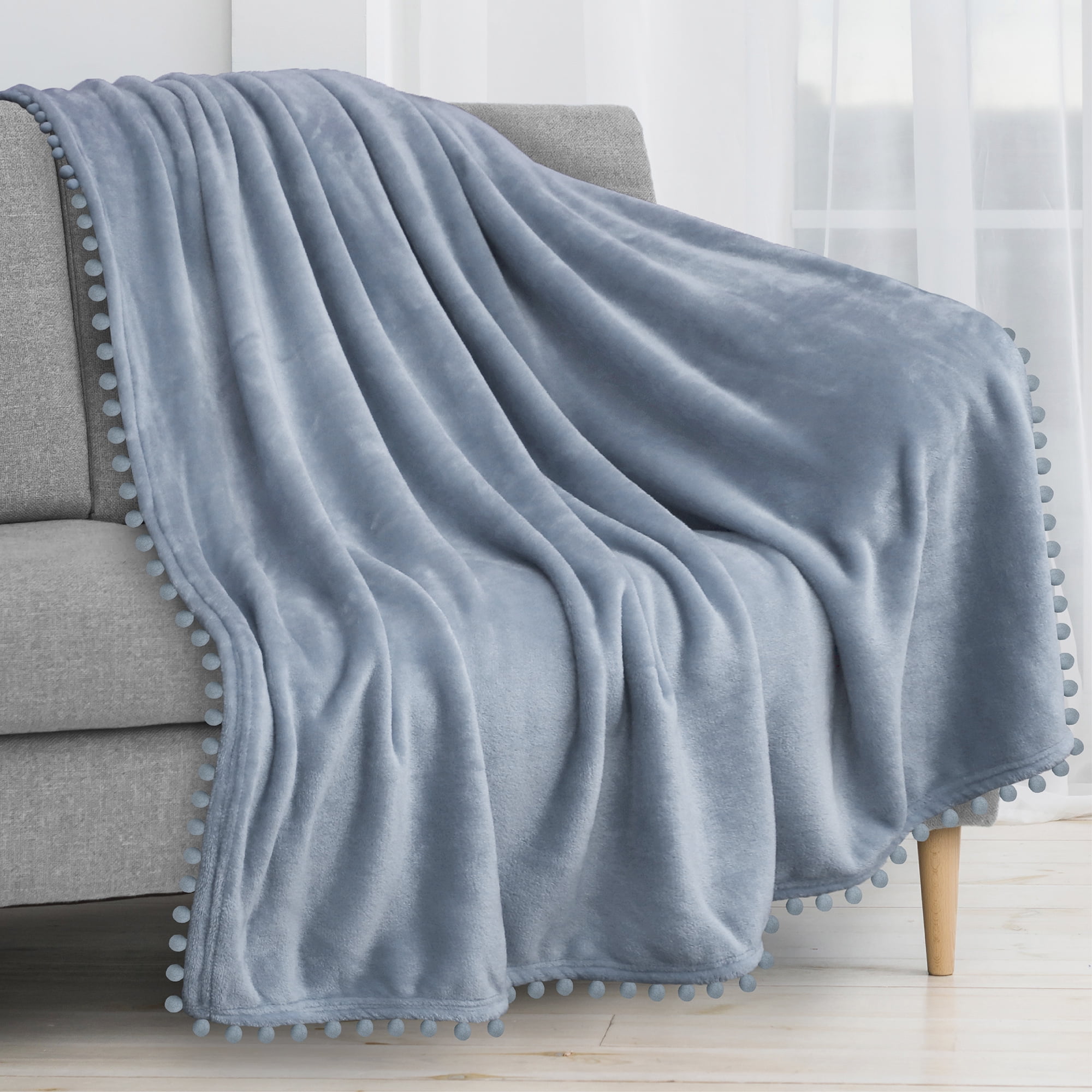 Alician Soft Solid Color Warm Throw Blanket for Sofa Home Supplies Blue 5070cm