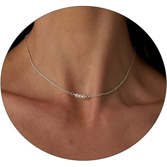 Dainty Pearl Pendant Necklaces For Women 14K Gold Plated Barque Pearl Chain Necklace Delicate Handmade Cultured Pearl Necklace Everyday Jewelry For Gifts[o7018]