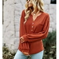 thumbnail image 2 of Camiseta holgada de punto con cuello en V para mujer Otoño Invierno Color sólido para vacaciones de ocio, 2 of 6