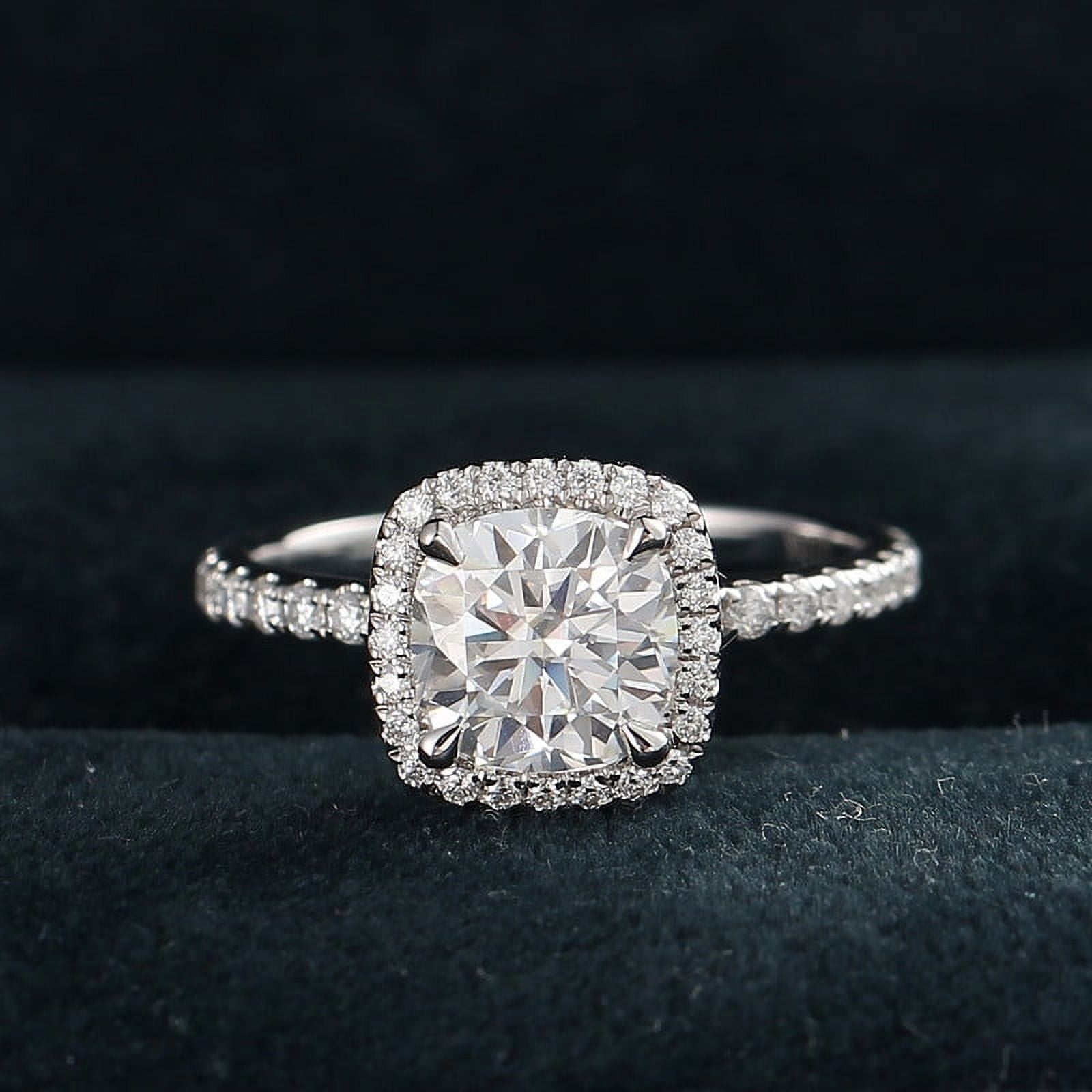 Cora Jewellery 1.5CT Cushion Moissanite Halo Engagement Ring For Women, 18K White Gold