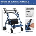 thumbnail image 4 of Andador rollator 2 en 1 para adultos mayores - Silla de ruedas plegable con asiento y respaldo reversible - Reposapiés desmontable - Ruedas todo terreno 10" - Con frenos y apoyo, 4 of 7