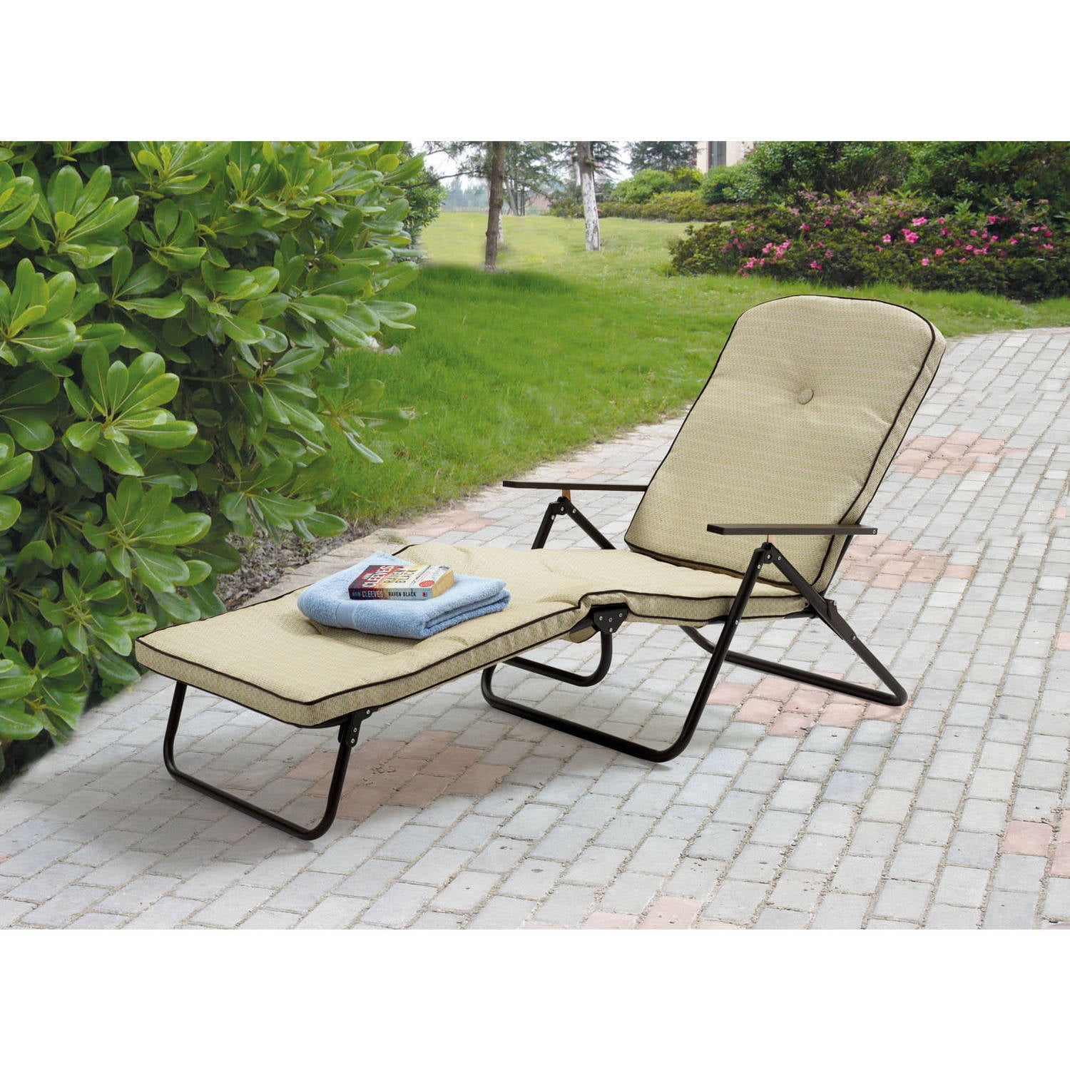 Mainstays Sand Dune Outdoor Padded Folding Chaise Lounge Tan