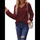 thumbnail image 1 of Blusa de Larga con Cuello en V para Mujer, Estilo Farol, Elegante, Informal, de Punto Acanalado, Corte Holgado, Otoño 2025 Rojo Vino L, 1 of 8