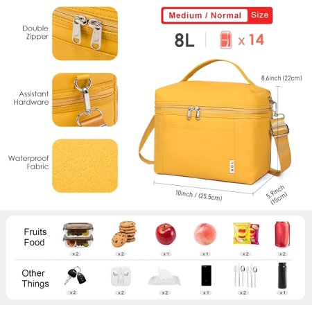 LIDUI-Insulated Lunch Bags for Women Cooler Bag Lightweight Nylon Waterproof Lunch Box For Work (Earth-yellow Medium(normal))
