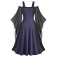 thumbnail image 4 of Plus Size Long Dresses for Fall Women's Gothic Flare Long Sleeves Dark Black Dress Mesh Spliced Costumes Dress Lace-up Midi Dress Long Dress Purple S, 4 of 6