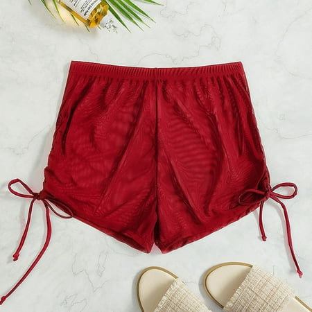 Stephy Bikini Bottoms for Women High Waist Breathable Chiffon Swim Shorts Full Coverage 2025 Summer Beach Bikini Bottoms  Red Women s Bikini Bottoms  XL