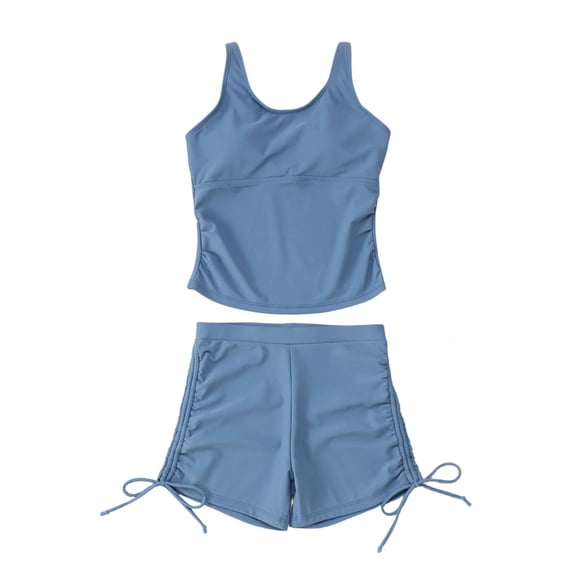 Kiijoy Girls 2 Piece Swimsuit Vest-Style Tankini Side-Tie Boyshorts Bathing Suit, Sizes 7-16