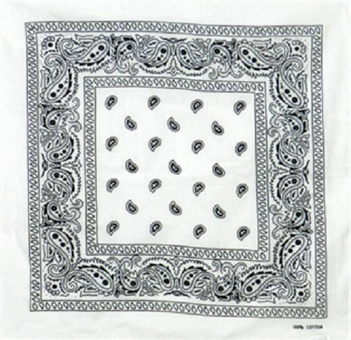 2X BLACK Bandana with WHITE square Paisley pattern ON BOTH SIDES