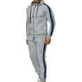thumbnail image 3 of Men Casual Thicken Suit Hoodie Colorblock Cardigan Sports Outdoor Zipper Sweatshirt Suit Gray,XXXL, 3 of 6