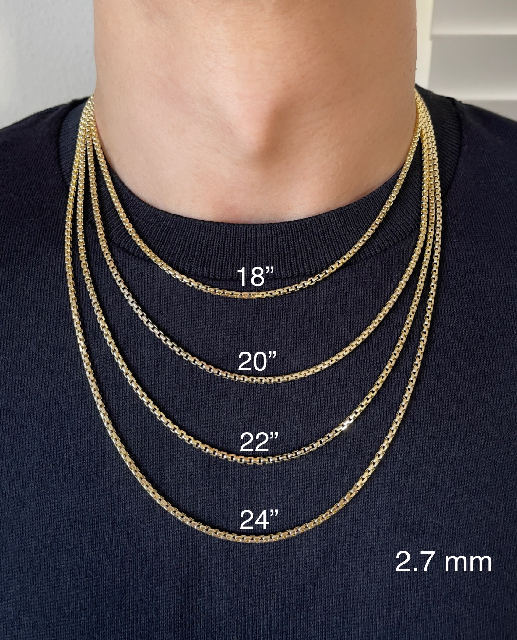 14K Yellow Real Gold Round Box Chain 1.3-2.7mm Diamond Cut Link Pendant Necklace For Men Women 16"-24"