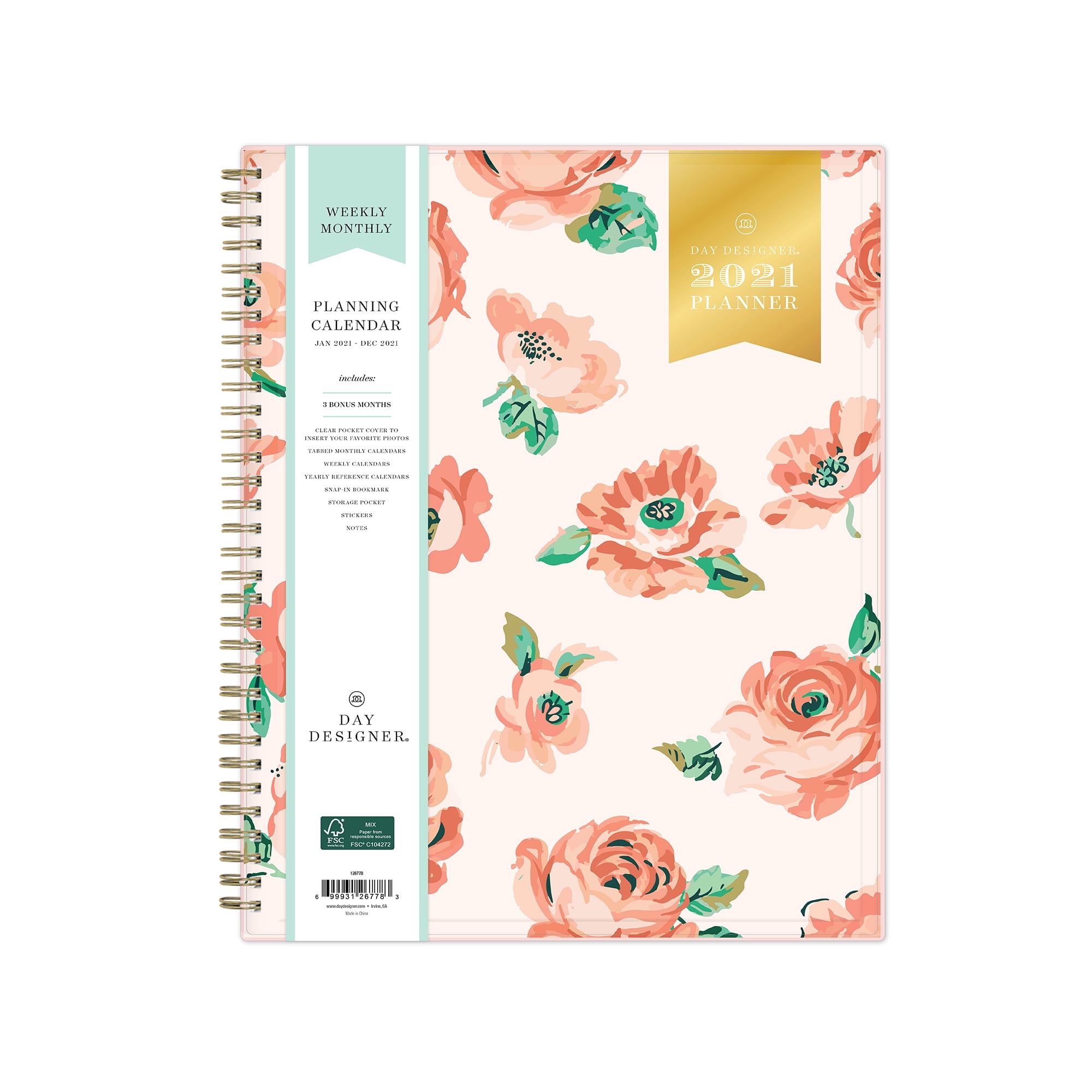 Navy/Floral 2021 103617 11 x 8.5 Day Designer CYO Weekly/Monthly Planner