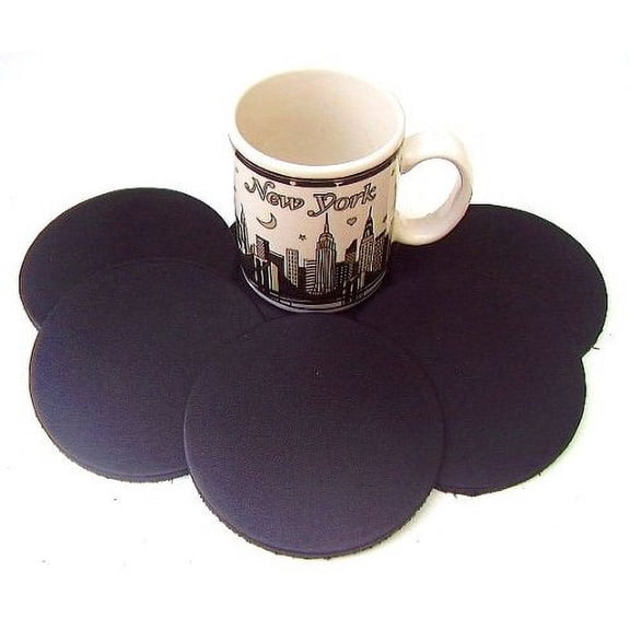 Coasters Leather Round 6 Pcs Black