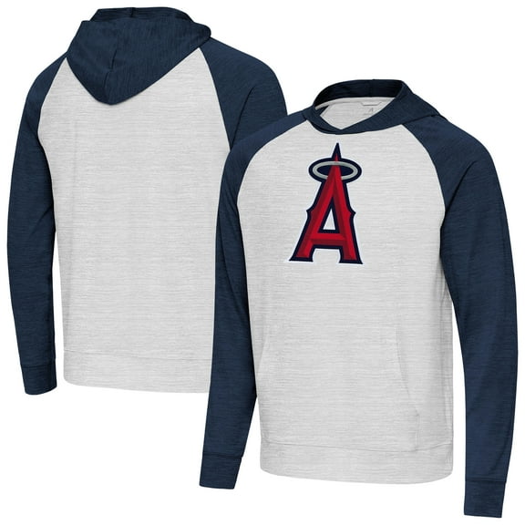 Men's Antigua Heather Navy/Gray Los Angeles Angels Urgent Pullover Hoodie