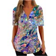thumbnail image 2 of Qiopertar Blouse à Manches Courtes à Fermeture Éclair Dégradée pour Femmes en Solde à Moins de 5$ en Solde, 2 of 5