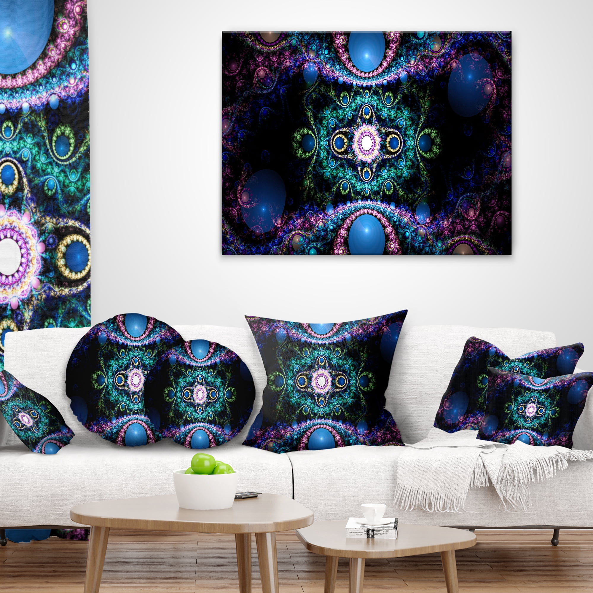Designart Cabalistic Blue Fractal Pattern - Abstract Throw Pillow - 18x18