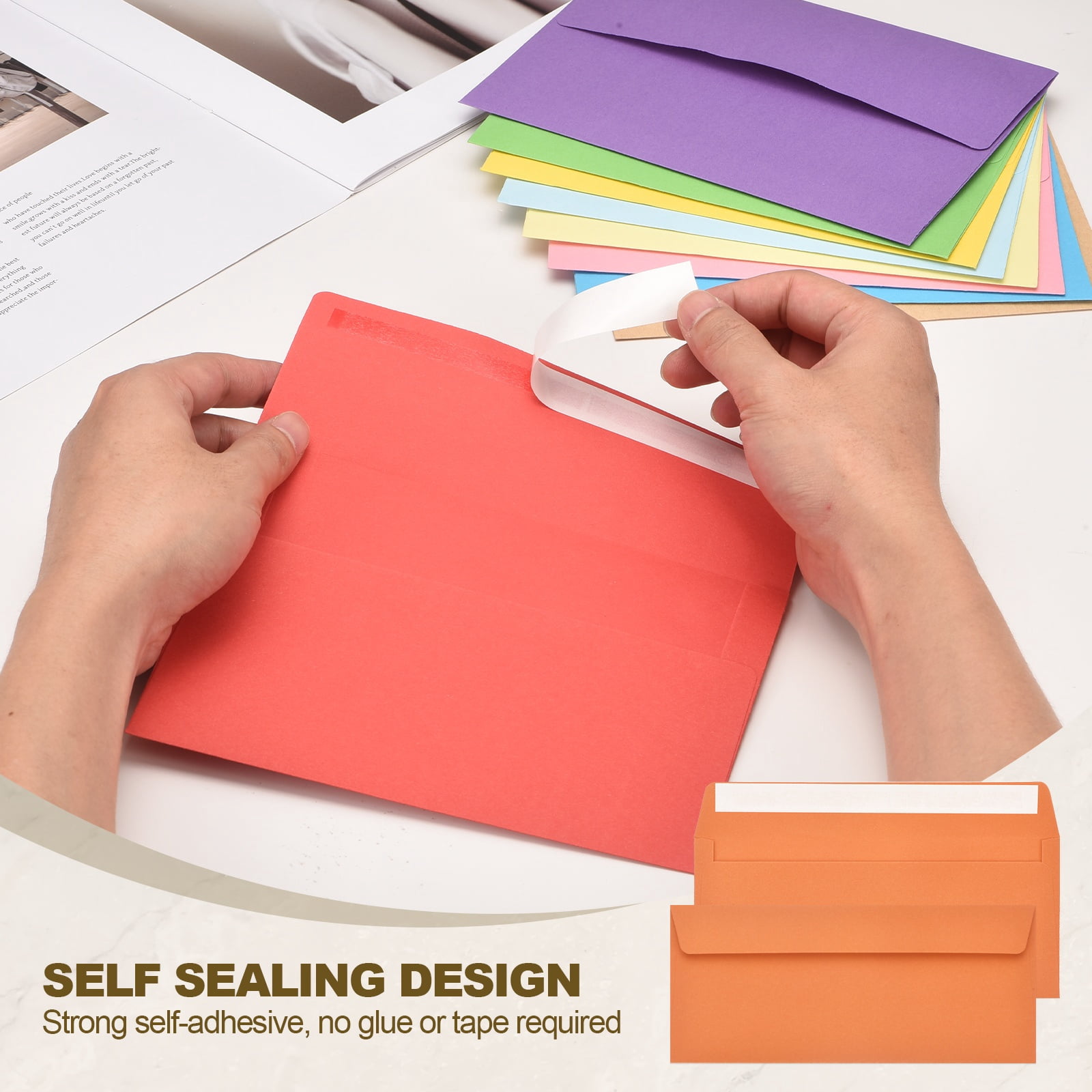 Uxcell 100 Pack Orange #10 Business Envelopes, Colored Self Seal Letter Size