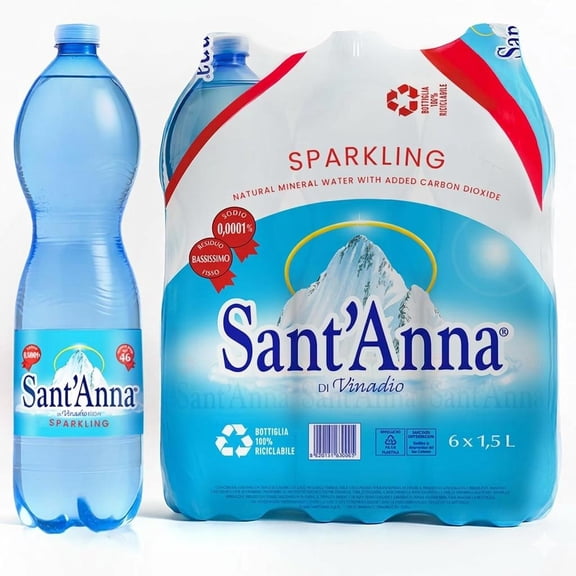 Sant'Anna Sparkling Natural Mineral Water, 50.7 Fl Oz (6 Pack) Pure Italian Alps Mountain-Fresh Drinking Water - Sodium-Free Mineral in BPA-Free Bottles