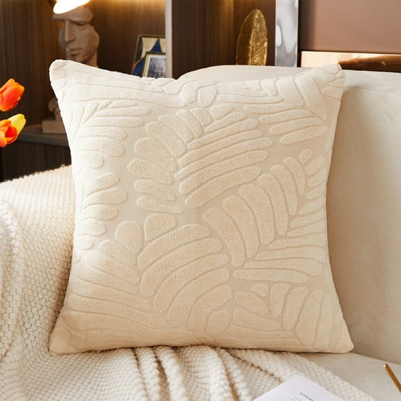 Fall Decorative Pillow Covers, Soft Faux Corduroy, Large Leaf Pattern, for Sofa Couch and Bed, Set of 2, Yellow, by FAJHHA