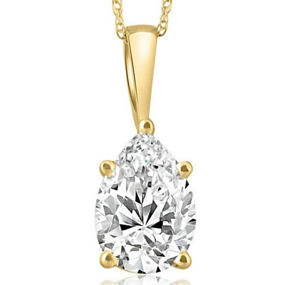 Pompeii Certified 3Ct Pear Shape Solitaire Lab Grown Diamond Pendant Yellow Gold Necklace