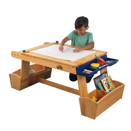 KidKraft Wooden Art Table with Drying Rack & Storage Bins, Natural