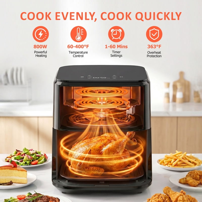 Parcus 3QT Digital Air Fryer – 400℉ max, auto shut-off, nonstick dishwasher-safe basket, bake & reheat -Black