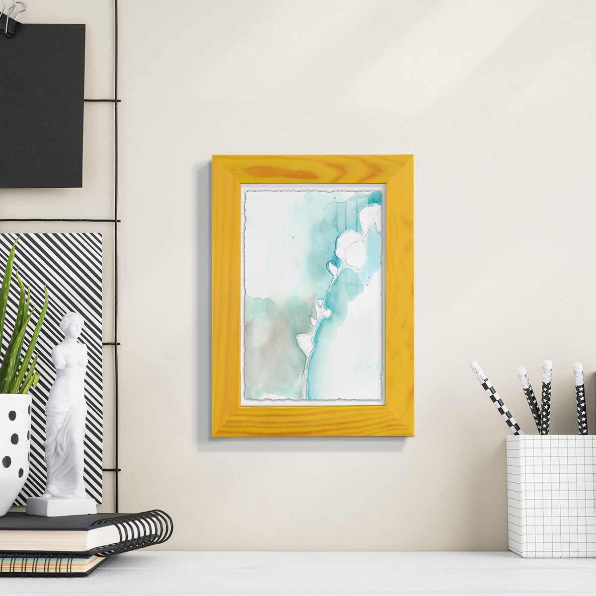 Ginkgo on Dusty Teal VII - Framed Print w/glass - Sunflower Yellow