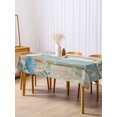 thumbnail image 3 of Teal Brown Beach Coastal Rectangle Tablecloth, Summer Nautical Coral Shell Botanical Vintage Waterproof & StainResistant Tablecloth, Washable Oil-proof Table Cover for Dining/Party/Wedding 54x108 In, 3 of 9
