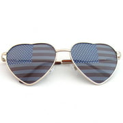 Emblem Eyewear - Cute Metal Frame Heart Shaped Independence Day American Flag Sunglasses