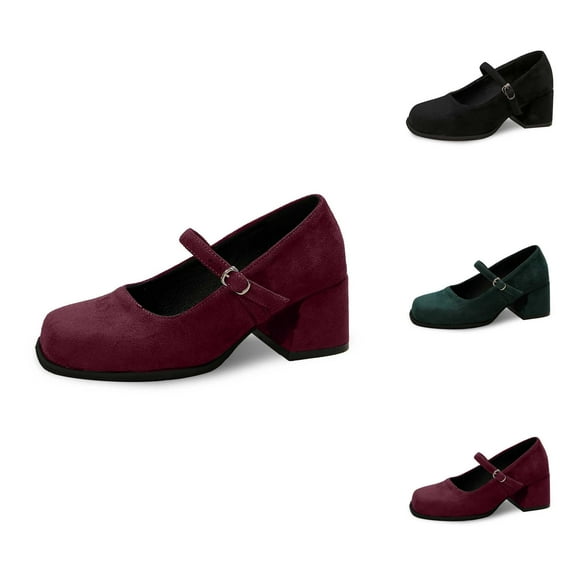 Women's Mary Jane Heels Fashion Suede Buckle Comfortable Casual Shoes For Daily Wear On Square Heel Dress Shoes For Women