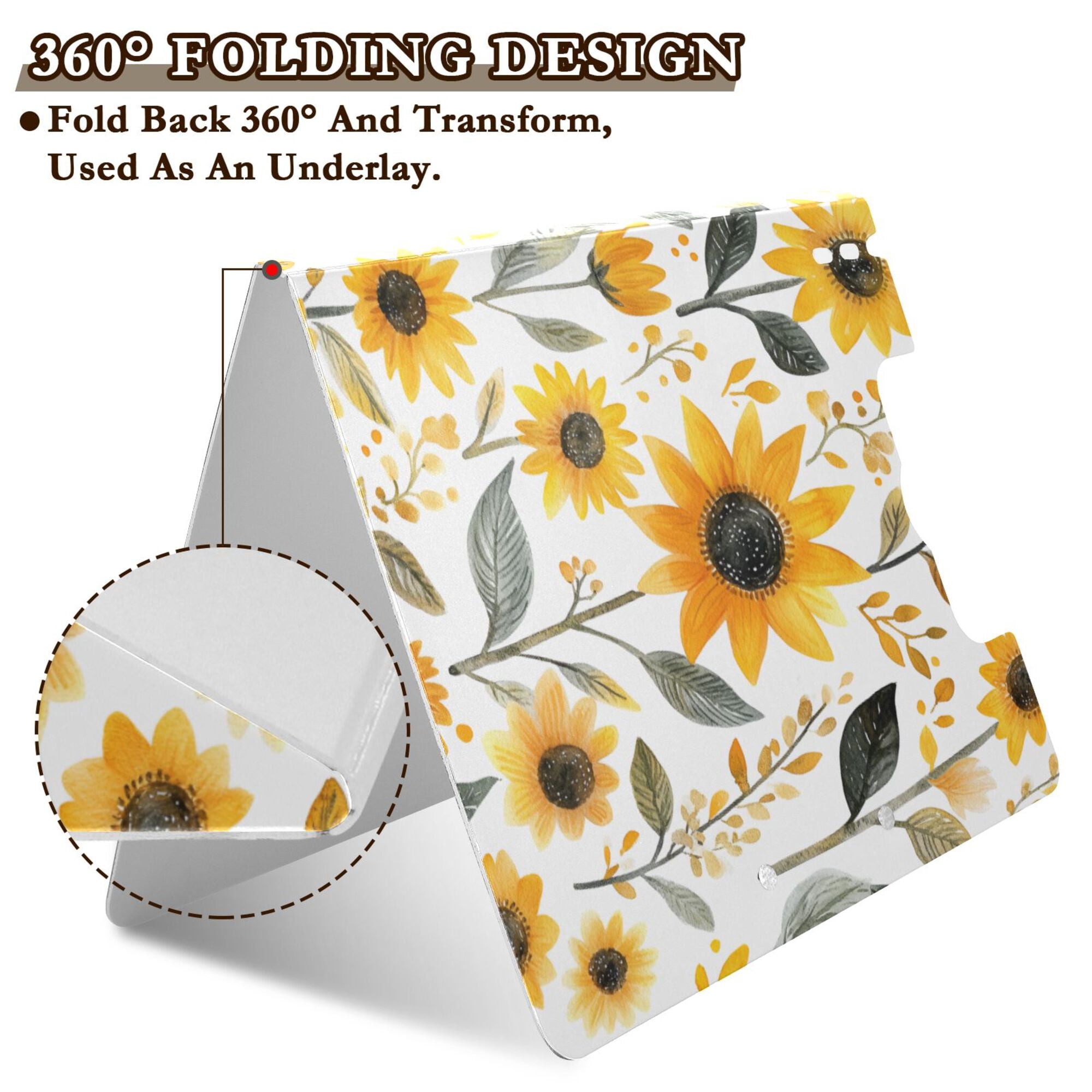 FORMRS A4 Clipboard Folder with Pen Holder Horizontal Foldable School Office Binder, White Watercolor Sunflowers