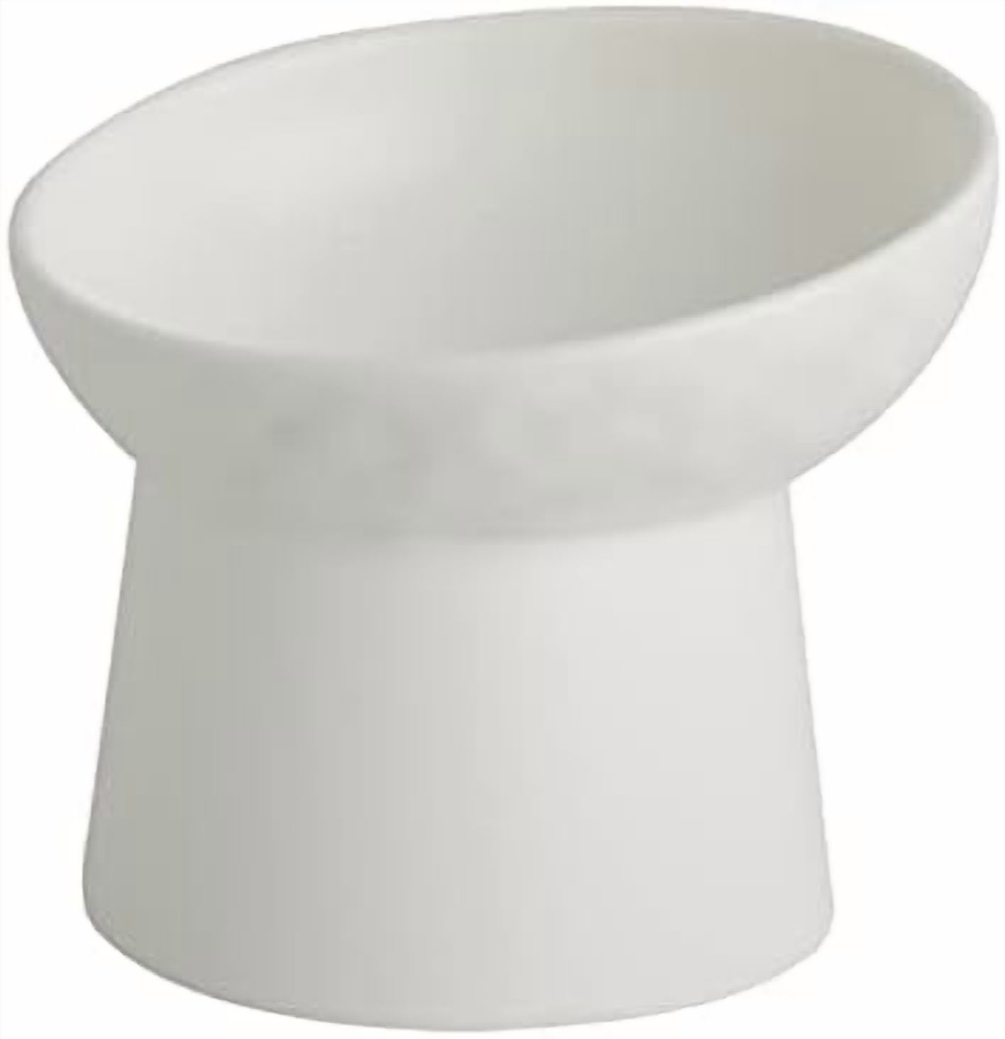 Ceramic Raised Cat Bowls, Elevated Tilted Cat Food and Water Bowls Set, Porcelain Stress Free Pet Feeder Dish for Cats and Small Dogs, Dishwasher and Microwave Safe, Set of 2(White)