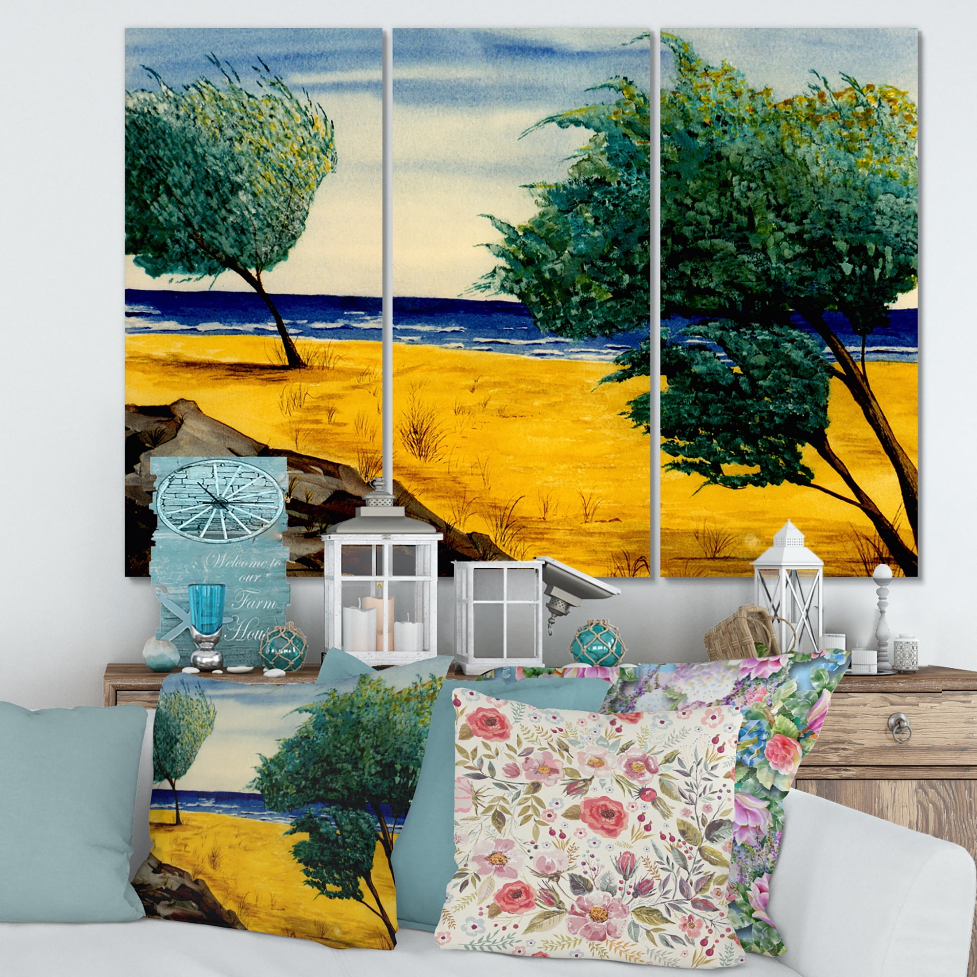 Designart ' Blue Beach By The Coastline ' Nautical & Coastal Canvas Wall Art Print
