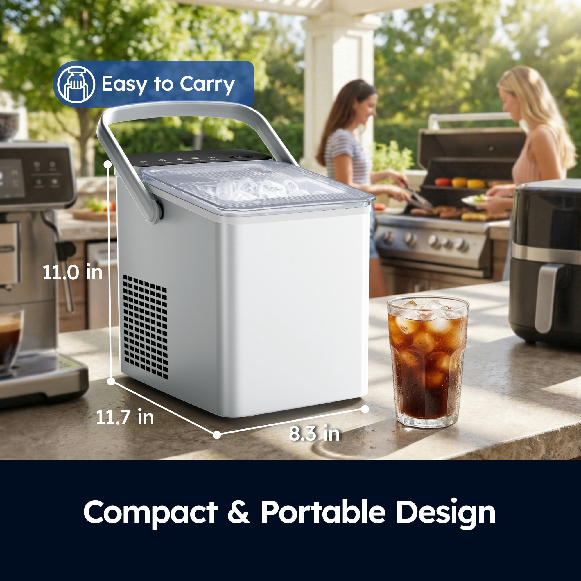 SIMZLIFE Portable Countertop Ice Maker Machine, 26 lbs Ice Per Day, 9 Bullet Ice Cubes Ready in 6 Minutes, Small & Large Ice Sizes, Self-Cleaning, 1.1L Water Tank, Ice Scoop & Basket, White