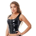 thumbnail image 2 of TiaoBug Womens Patent Leather Camisole Wet Look Zipper Crop Tank Tops Vest Rave Clubwear Black M, 2 of 7