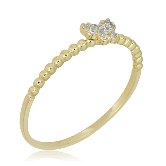 AVORA 10K Yellow Gold Simulated Diamond CZ Butterfly with Beaded Band Fashion Ring  - Size 7