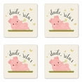 thumbnail image 1 of Saying Coaster Set of 4, Pot Belly Pink Piglet Laying on the Grass with Butterfly and Says Dude Relax, Square Hardboard Gloss Coasters, Standard Size, Multicolor, by Ambesonne, 1 of 2