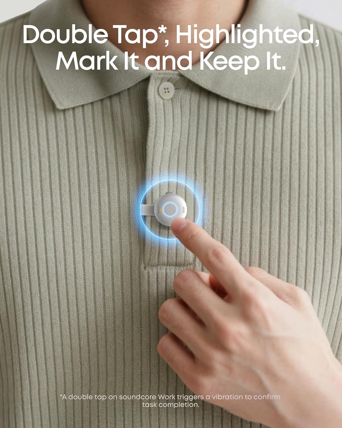 soundcore Work by Anker, Portable AI Voice Recorder, AI Transcription & Summarization, 6-Month Pro at No Charge, Cross-Meeting Summary, Double-Tap to Mark, MFi Certified, Privacy Protection(White)